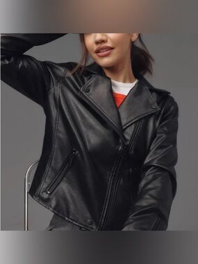 Anthropologie Black Faux Leather Moto Jacket